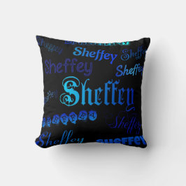 Sheffey Schriftartes - Blue on Black throw Kissen