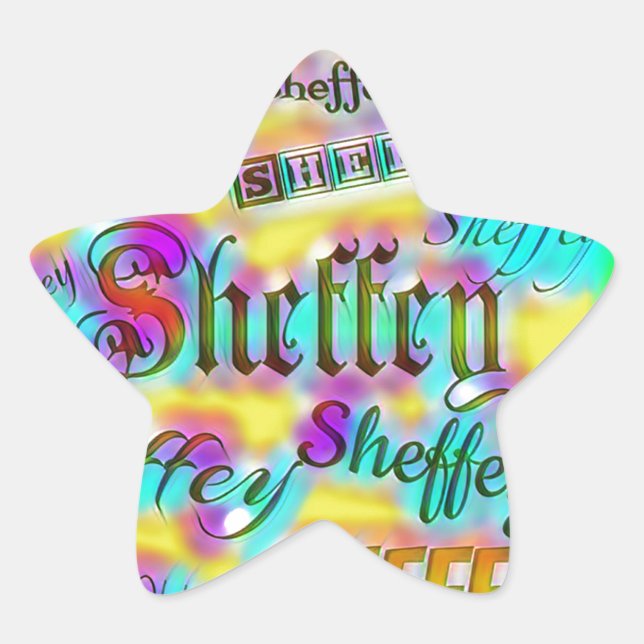 Sheffey Schriftartes - Gelber und rosa Regenbogen Stern-Aufkleber (Vorderseite)