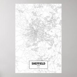 Sheffield, England (Schwarzes auf Weiß) Poster