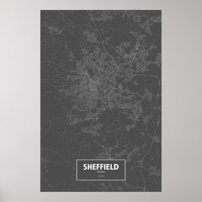 Sheffield, England (weiß auf schwarz) Poster (Vorne)