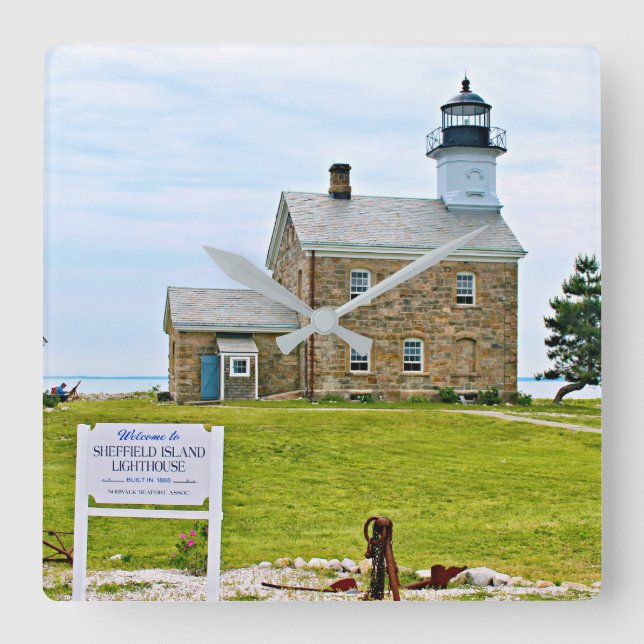 Sheffield Island Lighthouse, Connecticut Quadratische Wanduhr (Vorderseite)