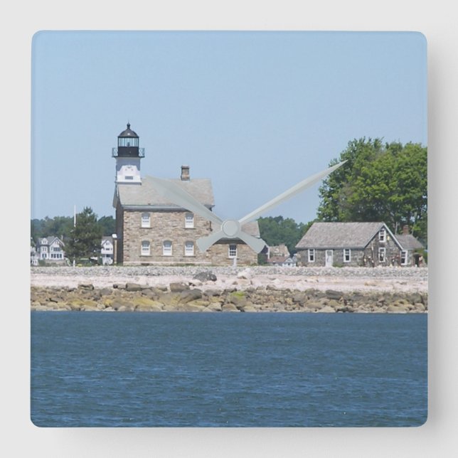 Sheffield Island Lighthouse, Connecticut Quadratische Wanduhr (Vorderseite)
