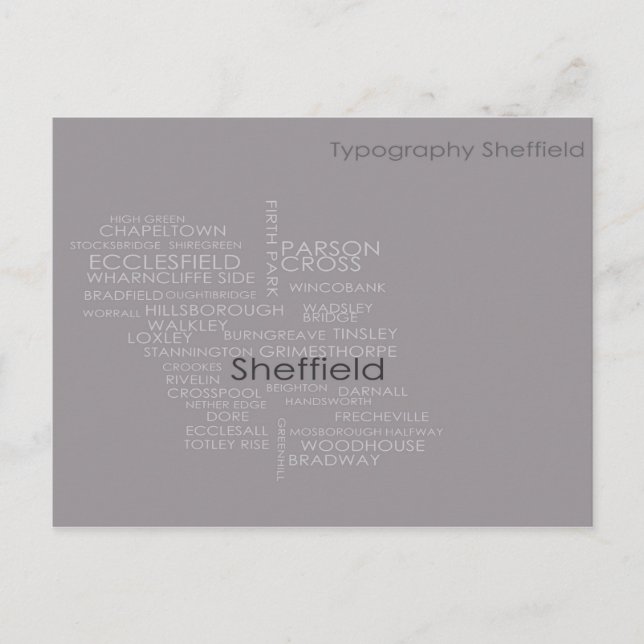 Sheffield Typografie Karte (Vorderseite)