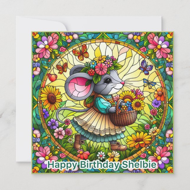 ~ SHELBIE ~ Happy Birthday ~ Maus und Blume ~ (Vorderseite)