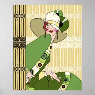 Shelby, Art Deco Dame in Gelb und Oliv der 1920er Poster