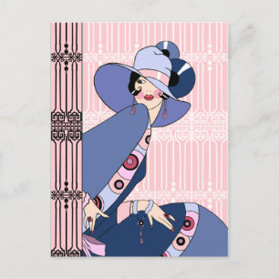 Shelby, Art Deco Dame in Pink und Blau aus den 192 Postkarte