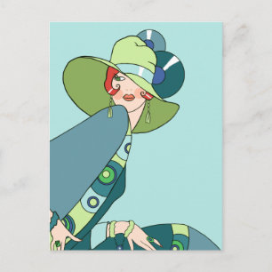 Shelby, Dame der 1920er Jahre in Aqua und Türkis Postkarte