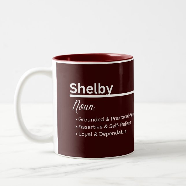 Shelby Girl Name Definition Personalized Zweifarbige Tasse (Links)