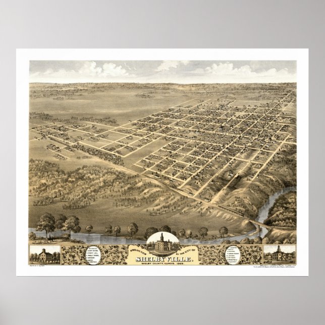 Shelbyville, IL Panorama Karte - 1869 Poster (Vorne)