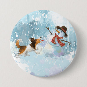 Sheldon der Sheltie und der Schneemann Button