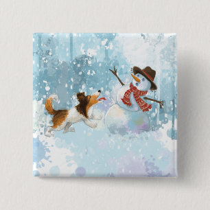 Sheldon der Sheltie und der Schneemann Button
