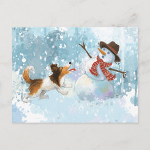 Sheldon der Sheltie und der Schneemann Postkarte