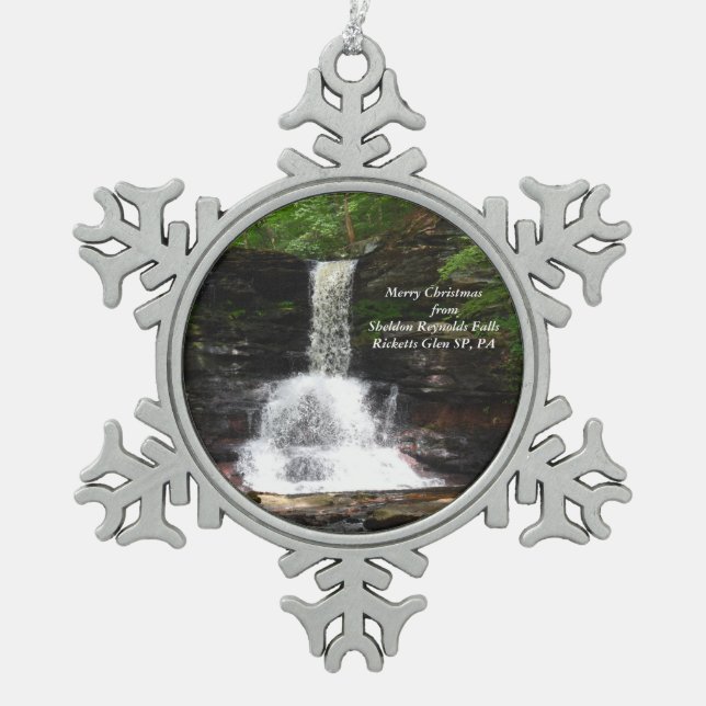 Sheldon Reynolds Falls, Weihnachtsschmuck Schneeflocken Zinn-Ornament (Vorderseite)