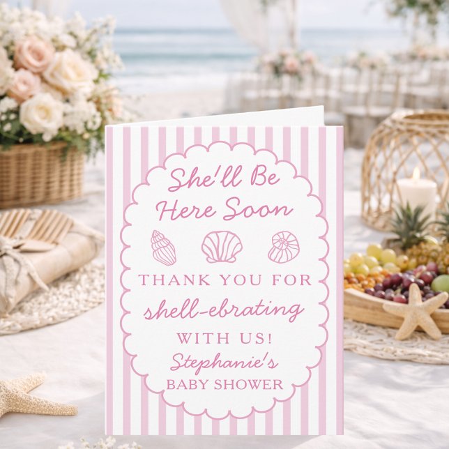 She'll Be Here Soon Sea Shells Baby Shower Dankeskarte (Von Creator hochgeladen)