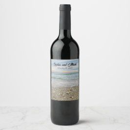 Shell Beach Sunrise Wedding Wine Bottle Labels  Weinetikett
