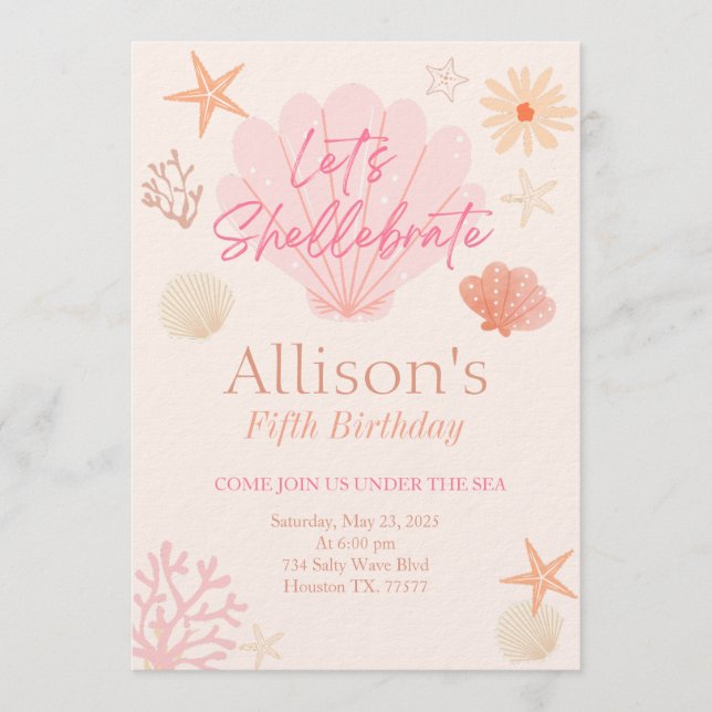 Shell Birthday Invitation  Einladung (Vorderseite)