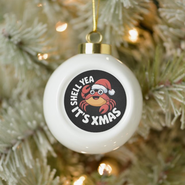 Shell Yea It's Xmas Weihnachtskrebs Santa Hut Keramik Kugel-Ornament (Baum)