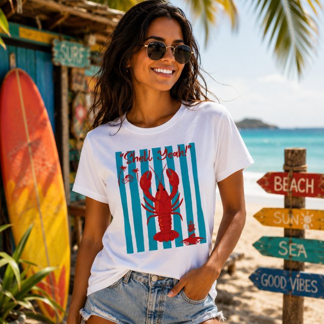 "Shell Yeah!" Nautical Red Lobster Coastal Summer  T-Shirt (Von Creator hochgeladen)