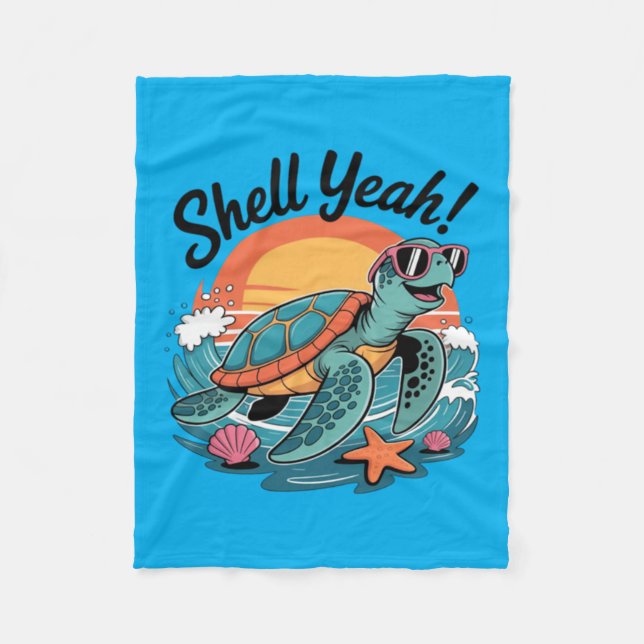 Shell Yeah Süße Schildkröte Ozean Strand Wortspiel Fleecedecke (Vorderseite)
