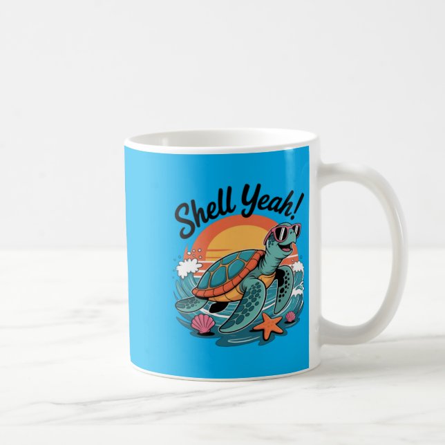 Shell Yeah Süße Schildkröte Ozean Strand Wortspiel Kaffeetasse (Rechts)