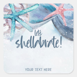 Shellabration | Aquarell Beach Starfish Seashell Quadratischer Aufkleber