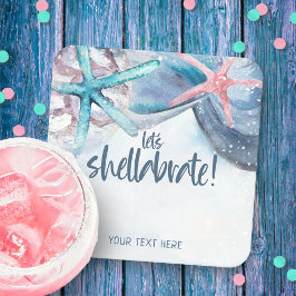 Shellabration | Aquarell Beach Starfish Seashell Rechteckiger Pappuntersetzer