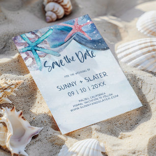 Shellabration Watercolor Beach Starfish Muscheln Save The Date