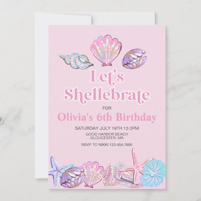 Shellebrate Seashell Beach Geburtstag Einladung (Vorderseite)