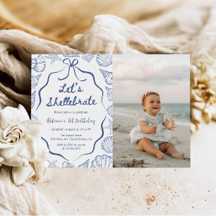 Shellebrate Seashell-Küsten-Geburtstagsfoto zum 1. Einladung