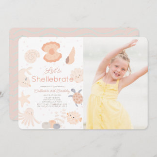 Shellebrate Seashell Pink Geburtstags-Foto Einladung