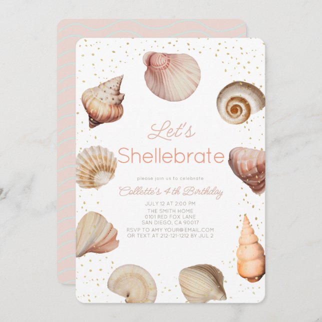 Shellebrate Seashell Realistischer Geburtstag Einladung (Vorne/Hinten)