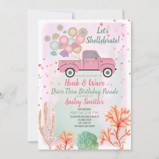 Shellebrate unter dem Meeresantrieb Thru Geburtsta Einladung (Vorderseite)