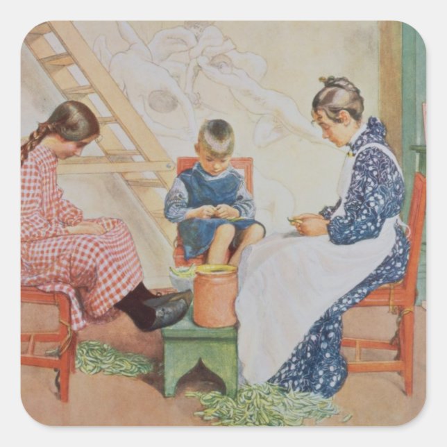 Shelling Peas, pub. in 'Lasst Licht Hinin'(`Gelass Quadratischer Aufkleber (Vorderseite)