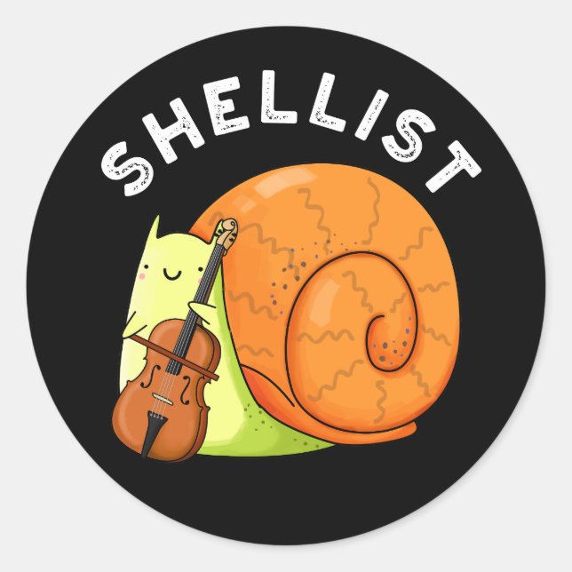 Shellist Funny Snail Cello Pun Dark BG Runder Aufkleber (Vorderseite)