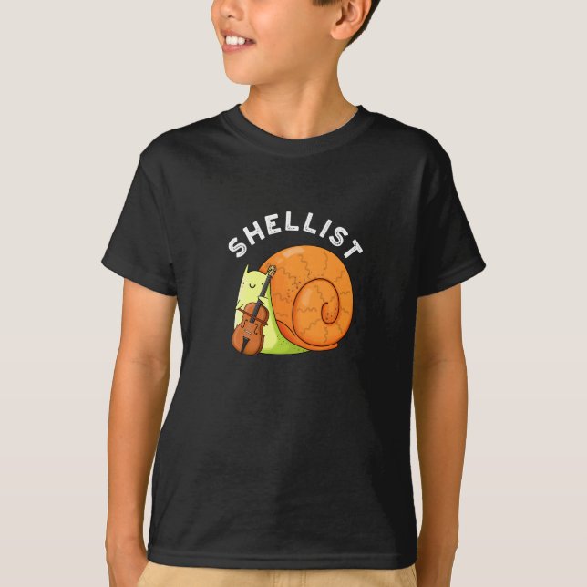 Shellist Funny Snail Cello Pun Dark BG T-Shirt (Vorderseite)