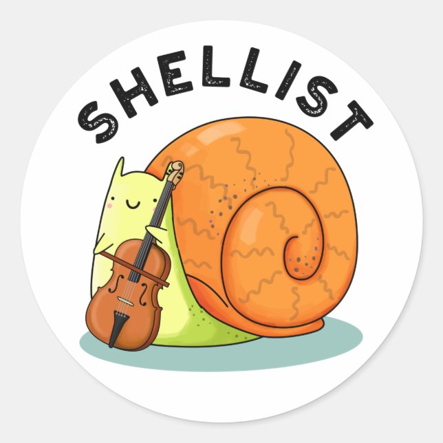 Shellist Funny Snail Cello Pun Runder Aufkleber (Vorderseite)