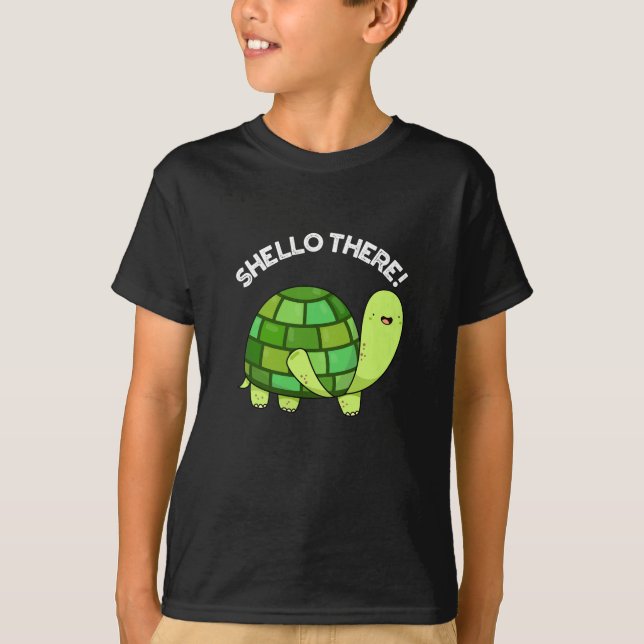 Shello There Funny Tortoise Pun Dark BG T-Shirt (Vorderseite)