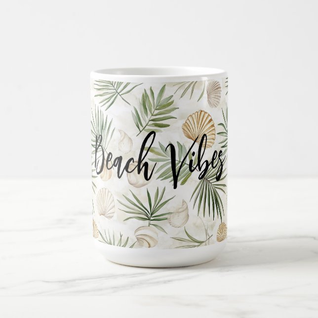Shells Beach Green Palm Tree Leaves Kaffeetasse (Mittel)