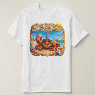 Shellsational Vibes – Joyful Crab Beach Art T-Shirt