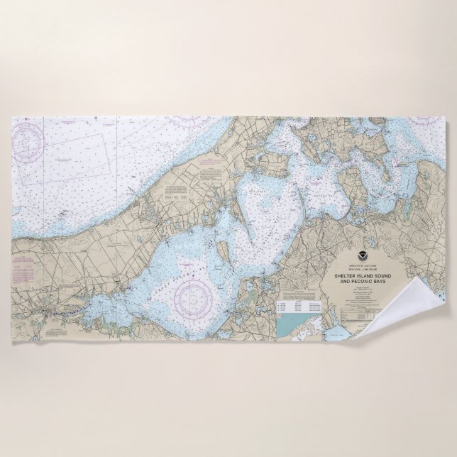 Shelter Island Sound and Peconic Bays Chart Strandtuch (Vorderseite)