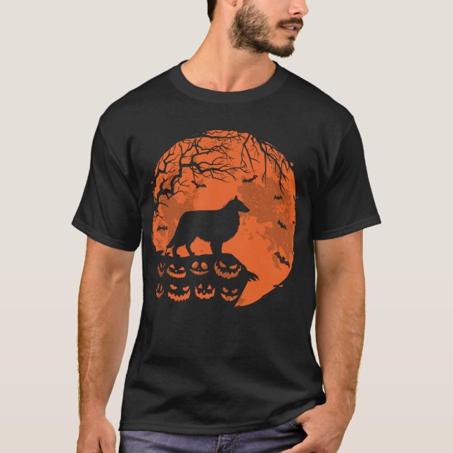 Sheltie and Moon Halloween Hund Lover Geschenk T-Shirt (Vorderseite)