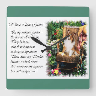Sheltie Art Geschenke Sommergarten Quadratische Wanduhr