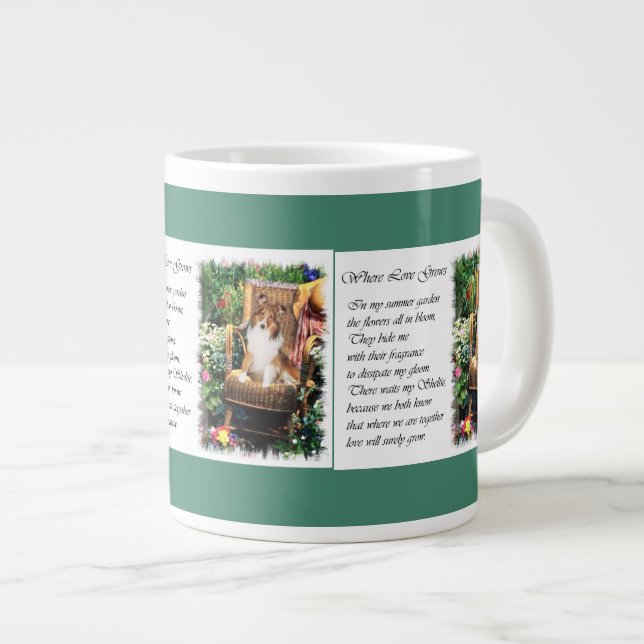 Sheltie Art spendet Sommergarten Jumbo-Tasse (Vorderseite Rechts)