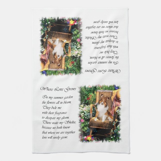 Sheltie Art spendet Sommergarten Küchentuch (Vertikal)
