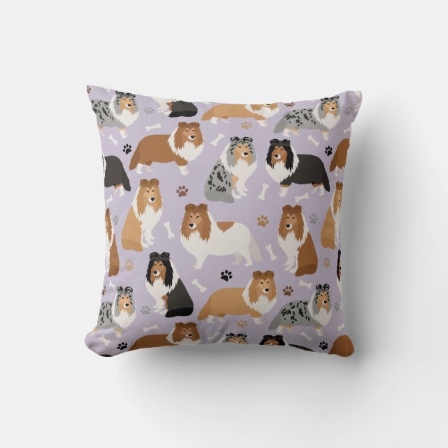Sheltie Bones and Paws Throw Pillow Kissen (Vorderseite)