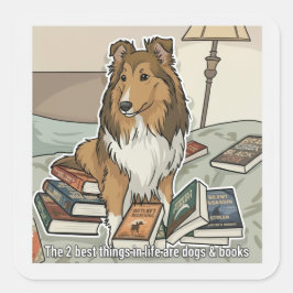 Sheltie & books quadratischer aufkleber