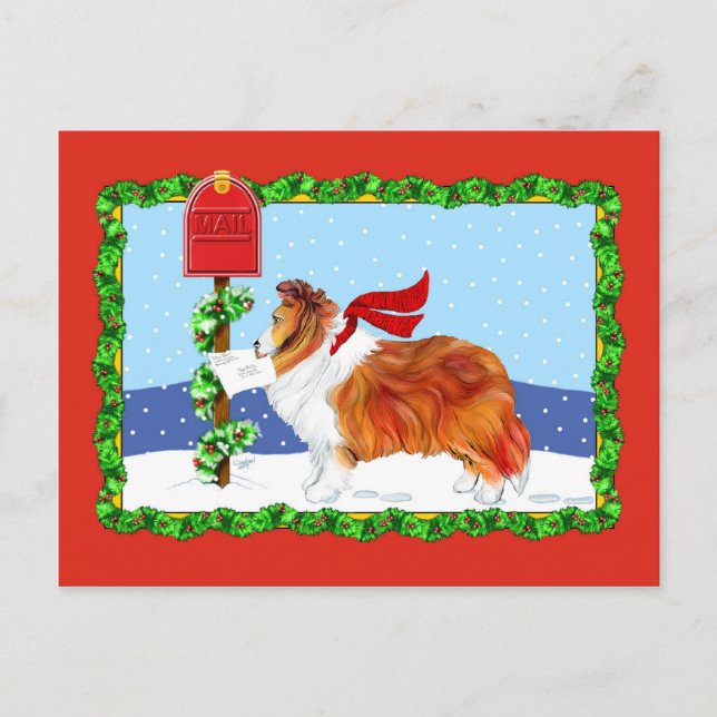 Sheltie Christmas Mail Sable Feiertagspostkarte (Vorderseite)
