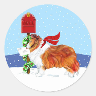 Sheltie Christmas Mail Sable Runder Aufkleber