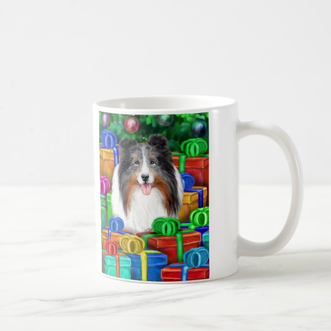 Sheltie Christmas Open Geschenke Blue Merle Kaffeetasse (Rechts)