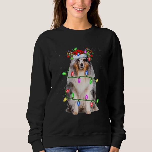 Sheltie Christmas Tree Light Pajama Dog Xmas Sweatshirt (Vorderseite)
